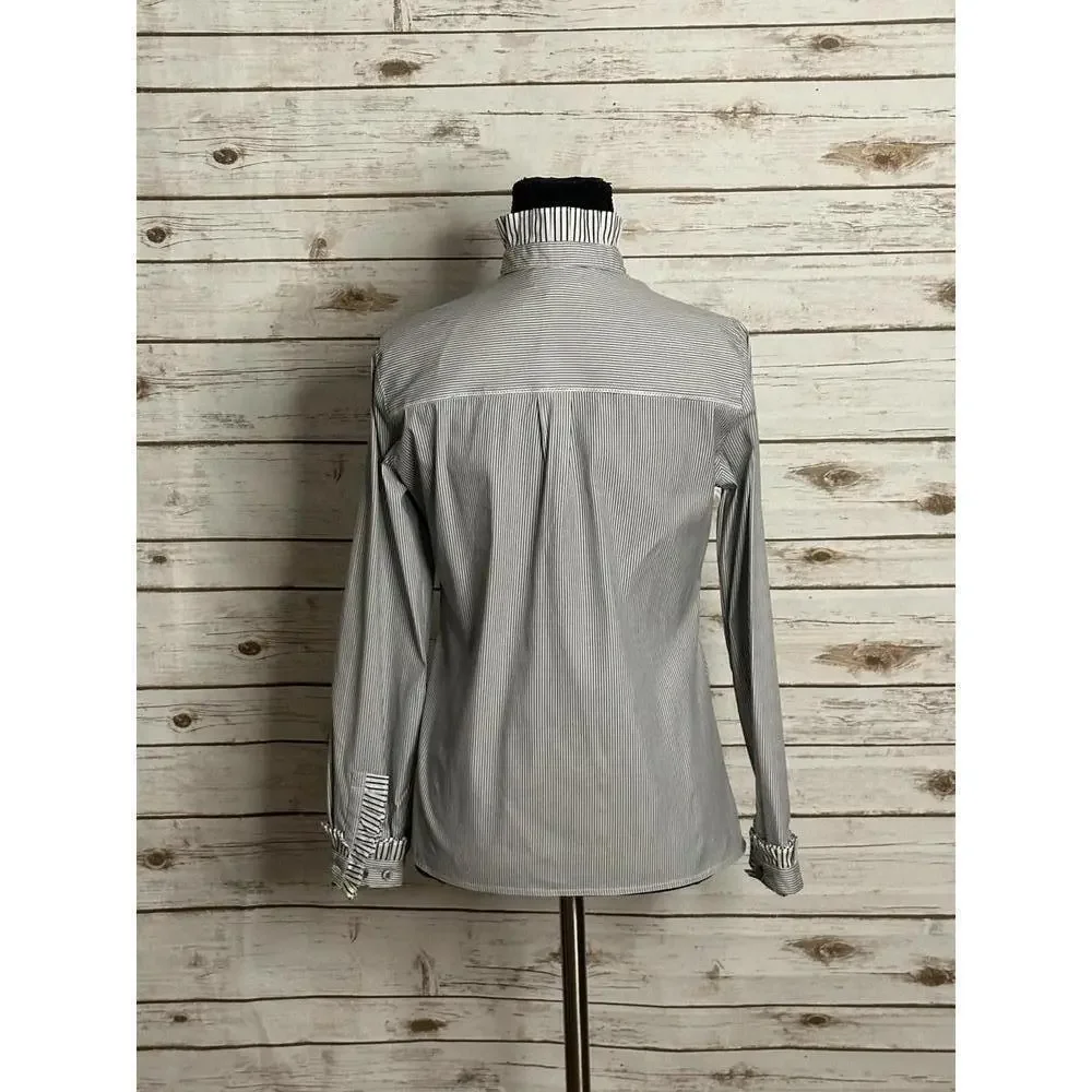 per se Carlisle black/white ruffled collar pinstriped button-up shirt Size 0 - Picture 5 of 6
